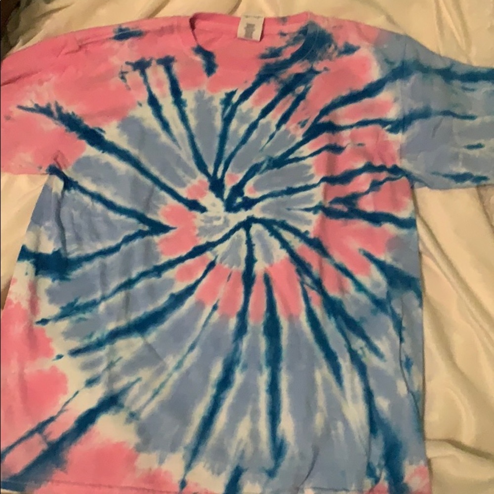 Pink white and blue tie-dye shirt